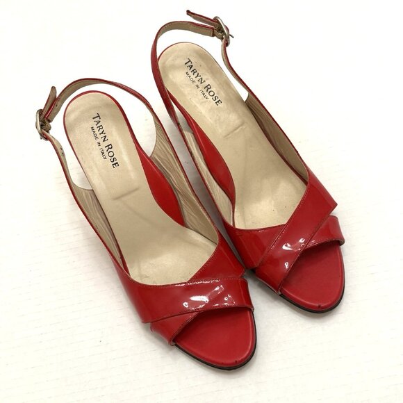 Taryn Rose Red Patent Leather Slingback Wedges Size 40 US 10 Comfort - Picture 1 of 10